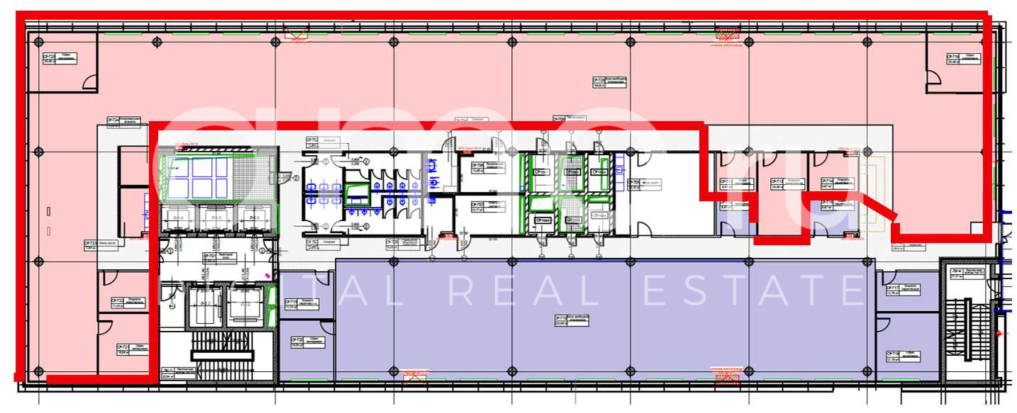 Планировка офиса 406.26-1067.1 м², 7 этаж, Бизнес-центр «Штаб-квартира Роберт Бош»