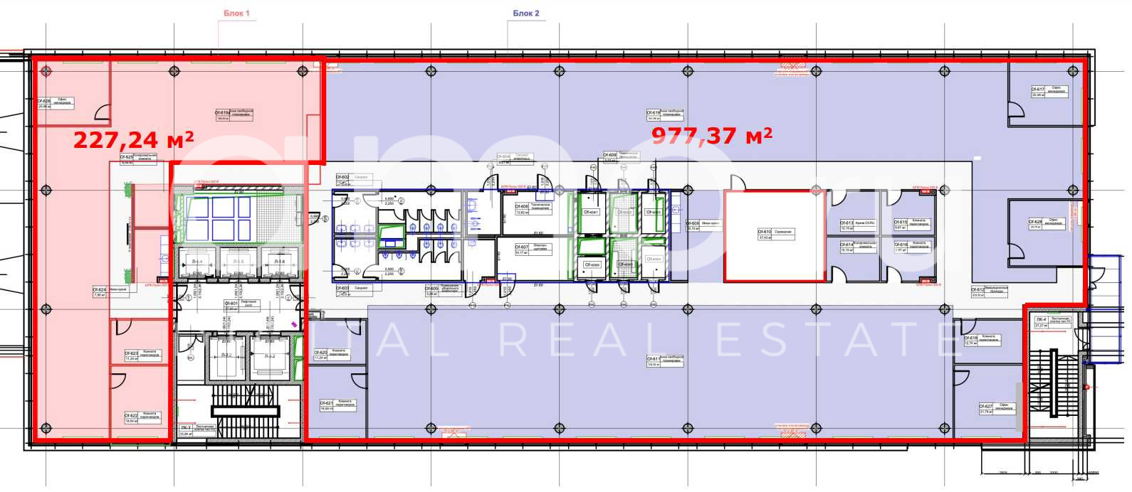Планировка офиса 227.24-1204.61 м², 6 этаж, Бизнес-центр «Штаб-квартира Роберт Бош»