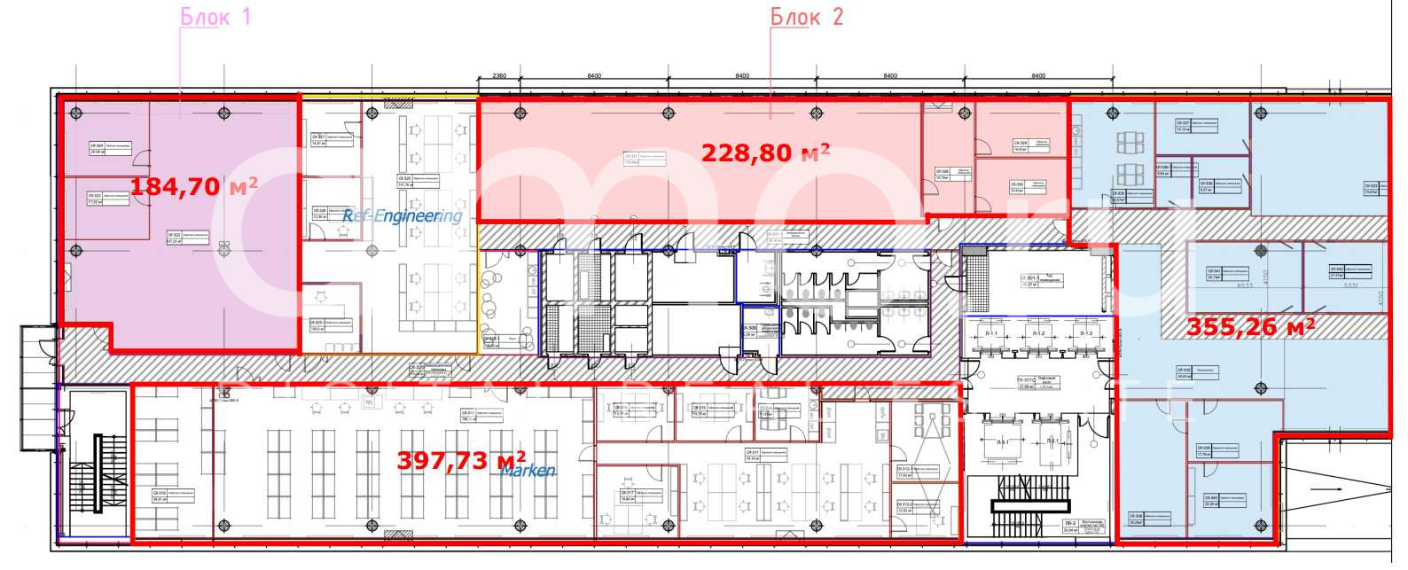 Планировка офиса 184.7-1085 м², 3 этаж, Бизнес-центр «Штаб-квартира Роберт Бош»